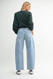 Jeans Mide Rise Barrel - Color Platino