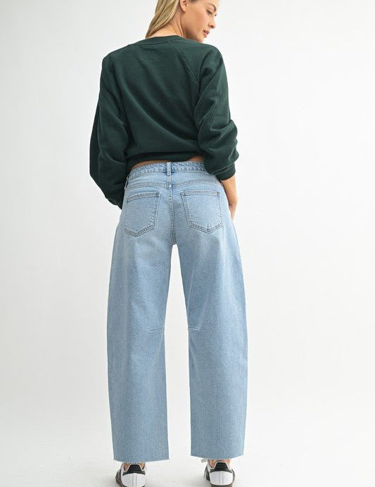 Jeans Mide Rise Barrel - Color Platino