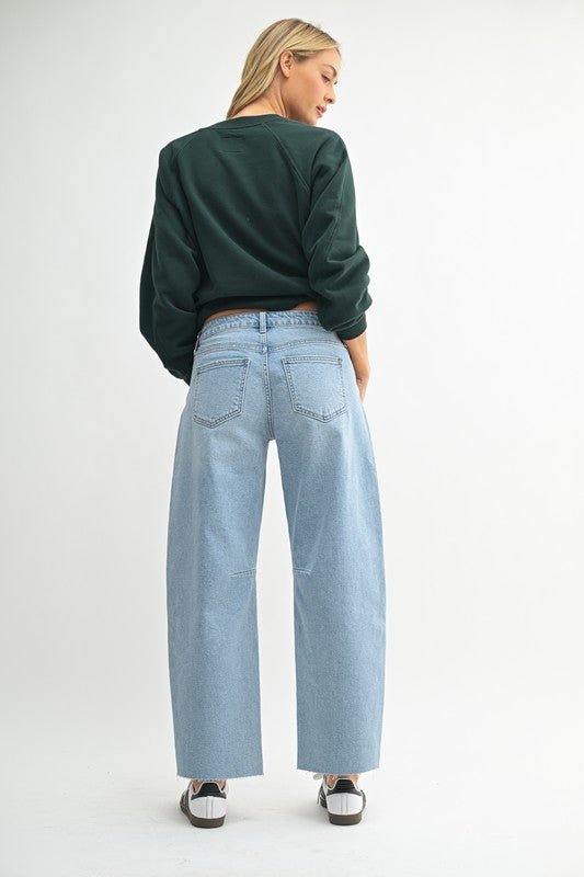Jeans Mide Rise Barrel - Color Platino