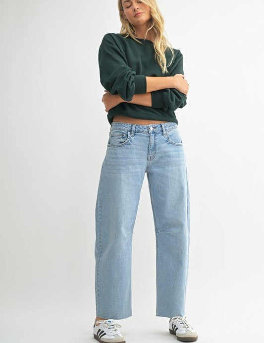 Jeans Mide Rise Barrel - Color Platino