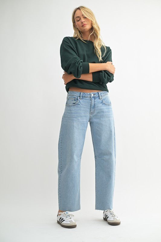 Jeans Mide Rise Barrel - Color Platino