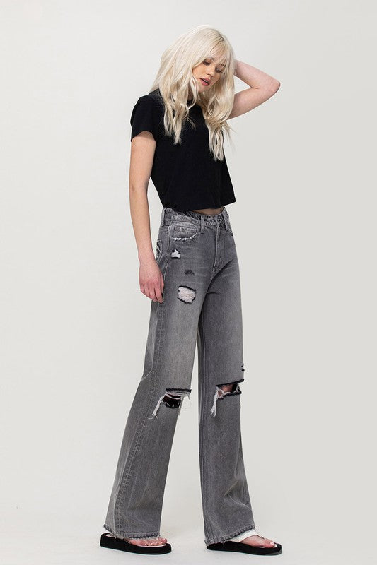 Jeans Flare Grande Tiro Alto
