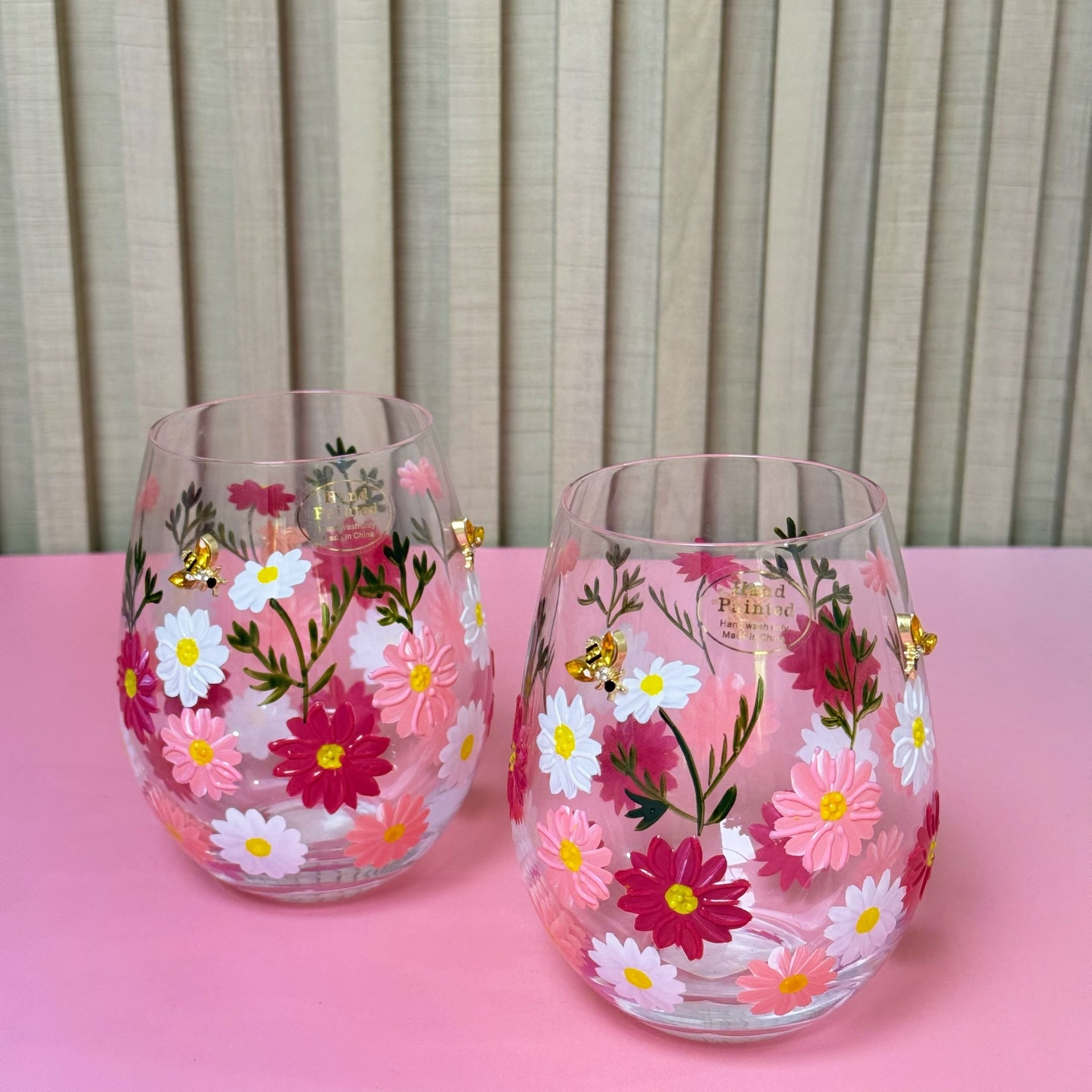 Vaso Para Vino Flores Abejas