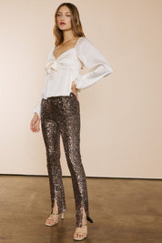 Pantalon ancho con piedrería - Color Platino